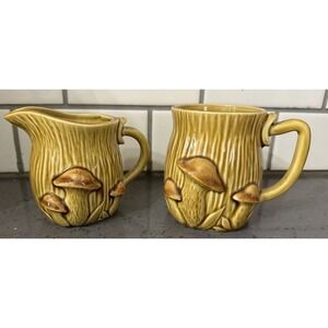 Vintage Royal Sealy Mushroom Coffee Mug Cup & Creamer Goblincore‎ Lot Of 2